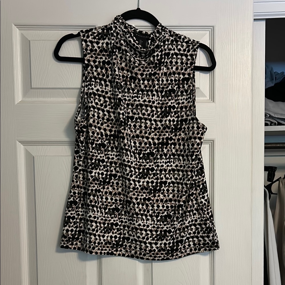 Tahari Black and White Mandarin Collar Blouse
